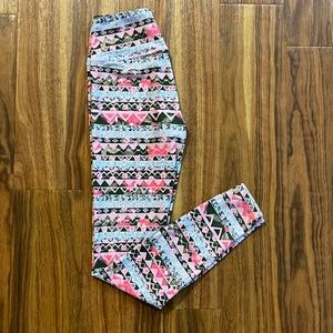 Pure Barre Pink Floral Stripe High Rise Leggings 30" Size S